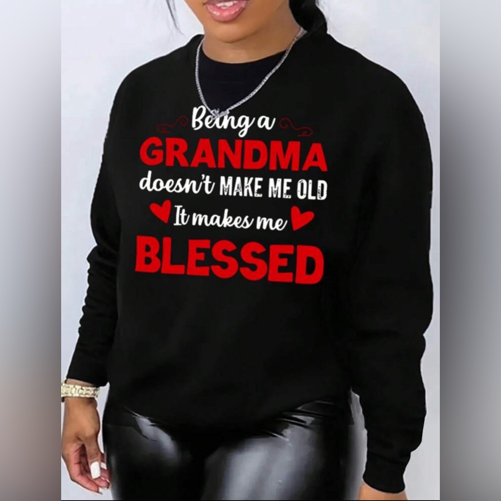 672 ❤️ 3X Plus Size Blessed Grandma Graphic Thermal Lined Sweatshirt